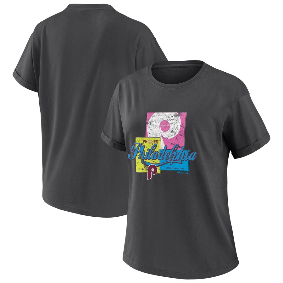 Women's Philadelphia Phillies WEAR by Erin Andrews Charcoal Domestic Box Color Boyfriend T-Shirt - Jersey
