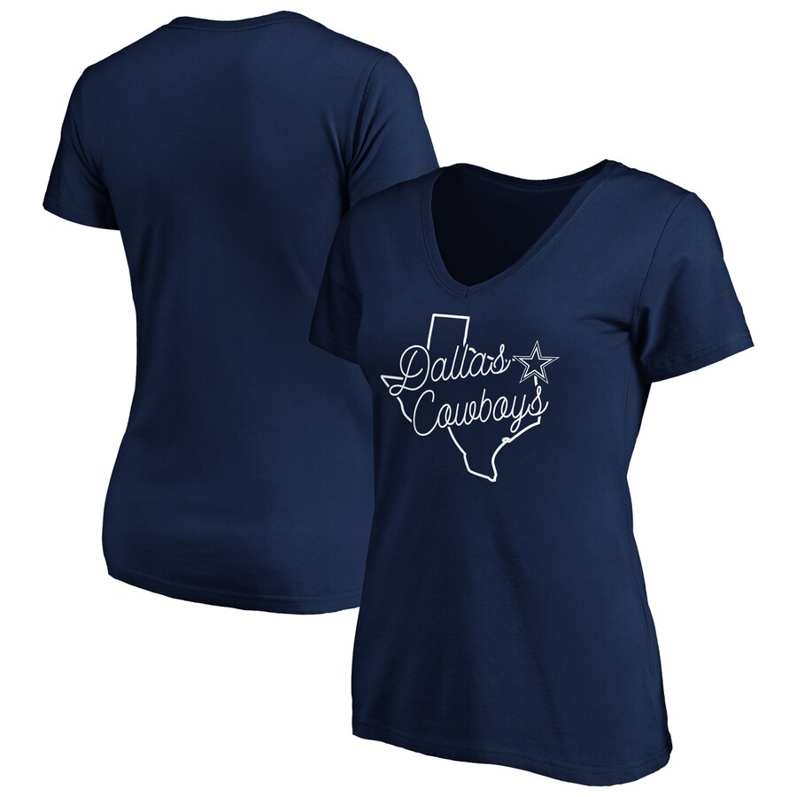 Women's Dallas Cowboys Navy Script V-Neck T-Shirt - Jersey