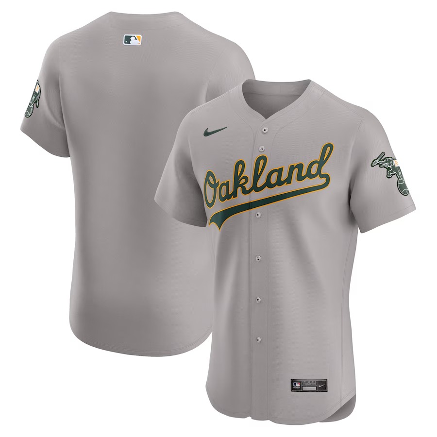 Men's Oakland Athletics  Nike Gray Road Vapor Premier Elite Patch Jersey - Jersey