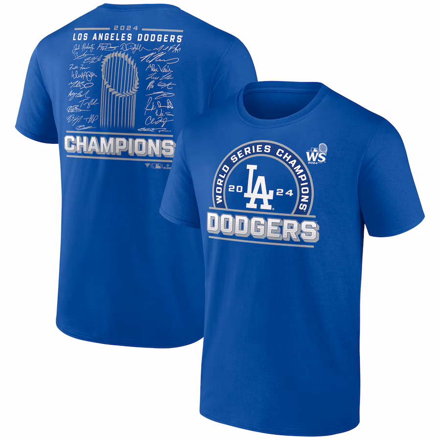 Men's Los Angeles Dodgers Fanatics Royal 2024 World Series Champions Signature Roster T-Shirt - Jersey