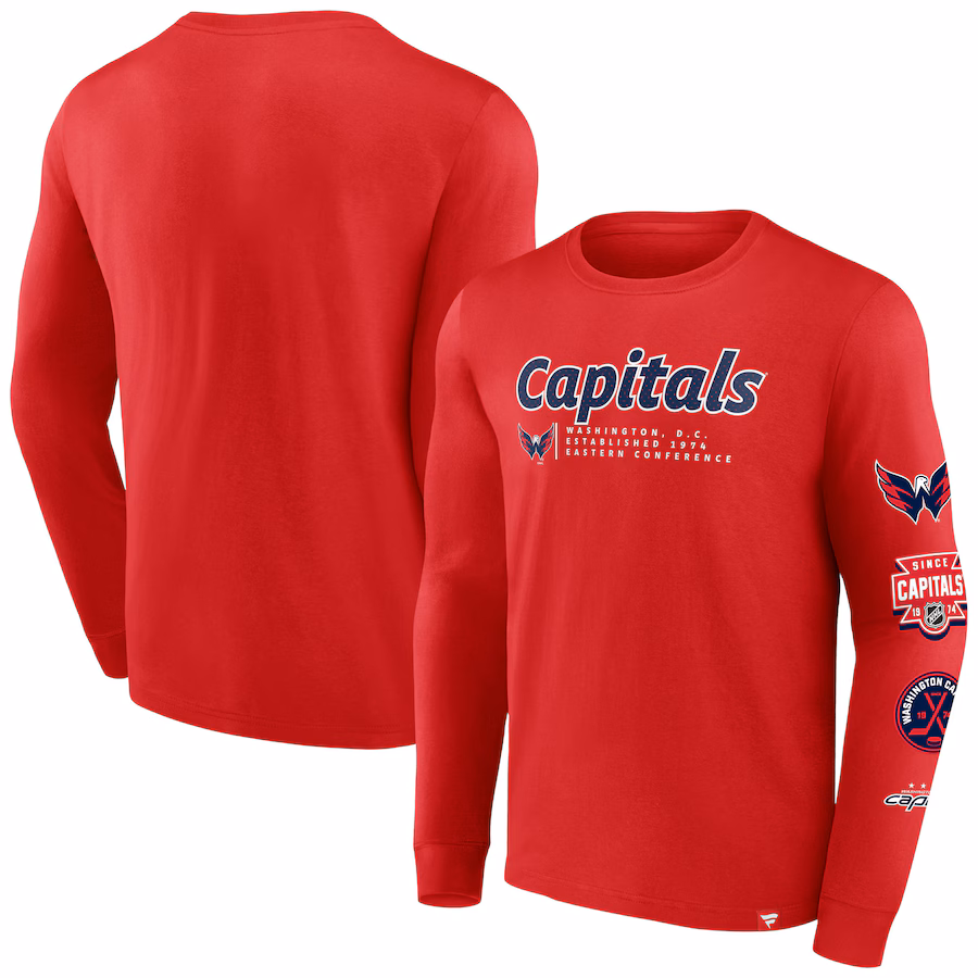 Men's Washington Capitals Fanatics Red Strike the Goal Long Sleeve T-Shirt - Jersey