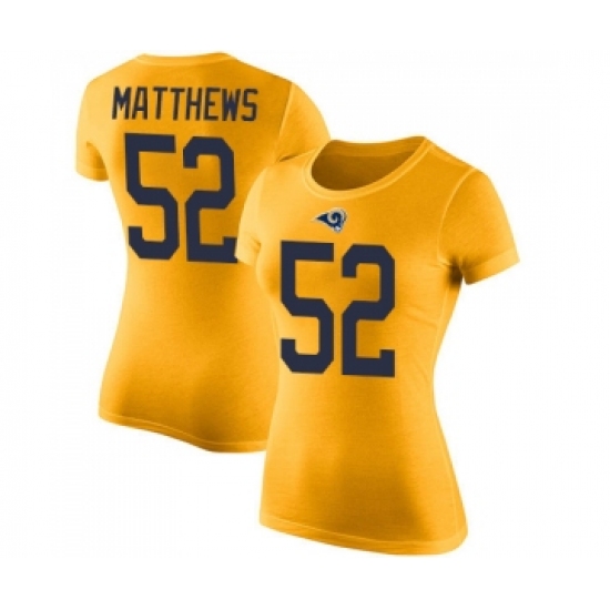 Women's Los Angeles Rams #52 Clay Matthews Gold Rush Pride Name & Number T-Shirt - Jersey