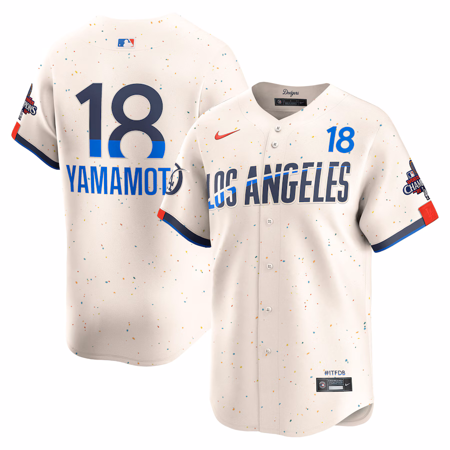 Men's Los Angeles Dodgers Yoshinobu Yamamoto Nike Cream 2024 World Series Champions City Connect Limited Player Jersey - Jersey