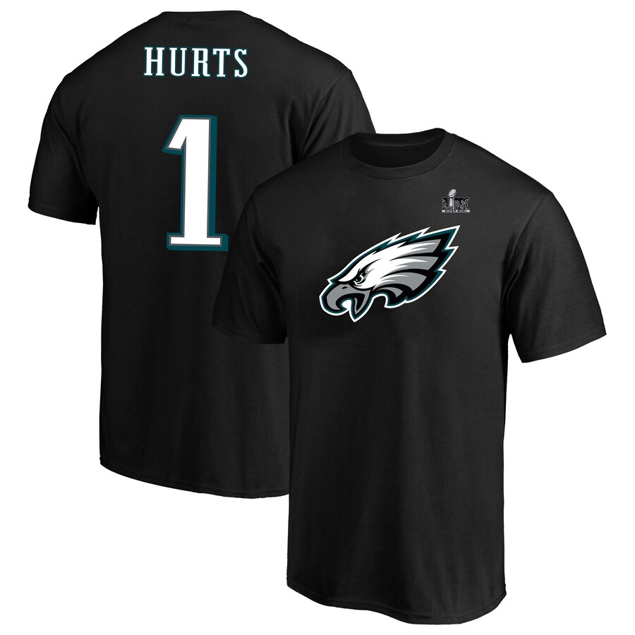 Men's Philadelphia Eagles Jalen Hurts Fanatics Black Super Bowl LIX Big & Tall Player Name & Number T-Shirt - Jersey