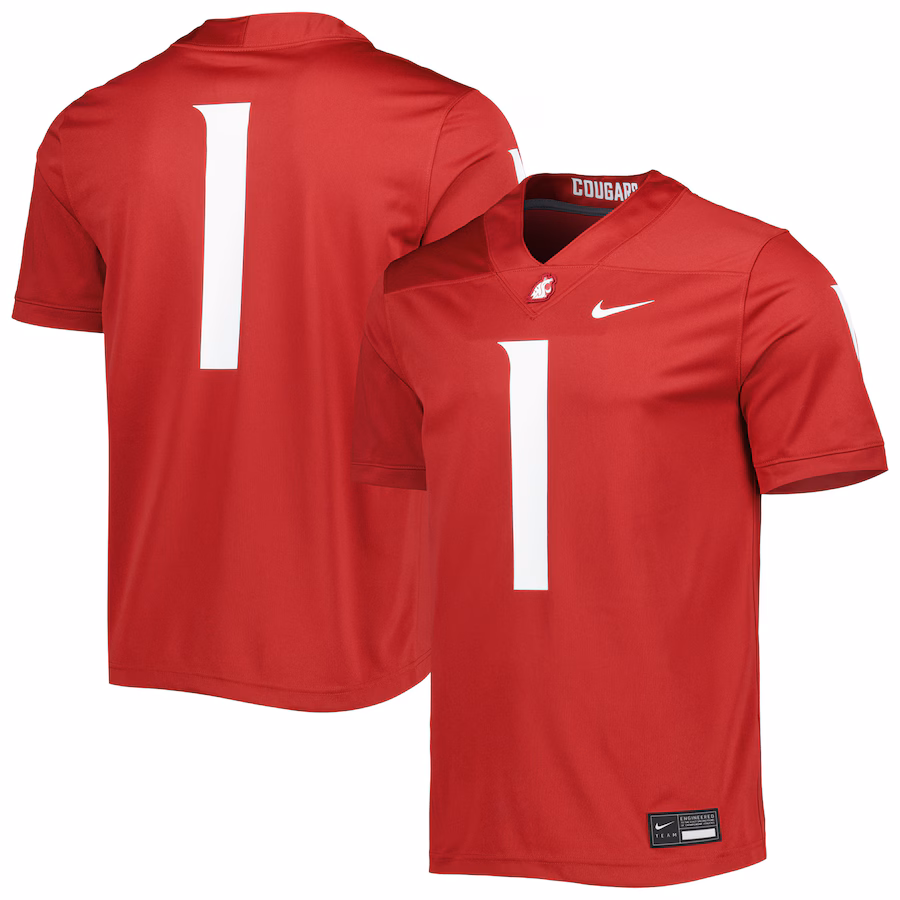 Men's Nike #1 Crimson Washington State Cougars Untouchable Football Jersey - Jersey