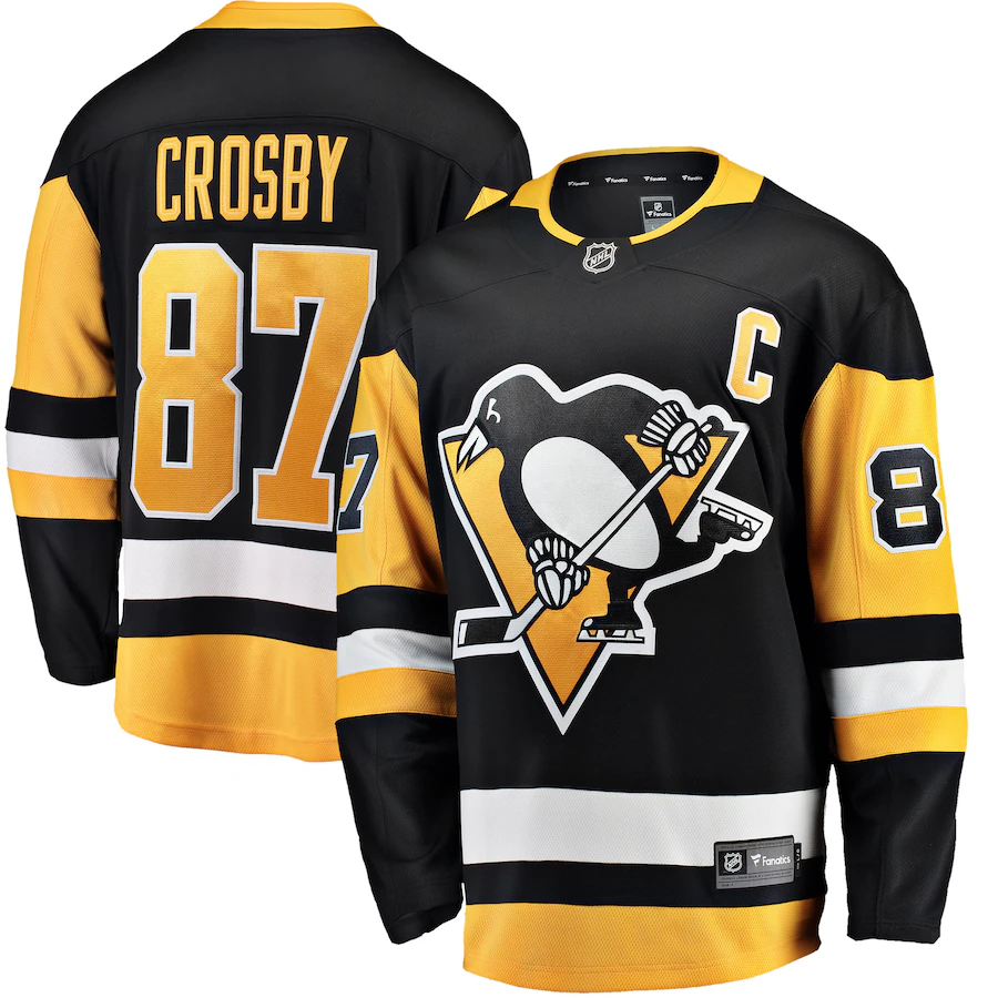 Men's Pittsburgh Penguins Sidney Crosby Fanatics Black Captain Patch Home Breakaway Jersey - Jersey
