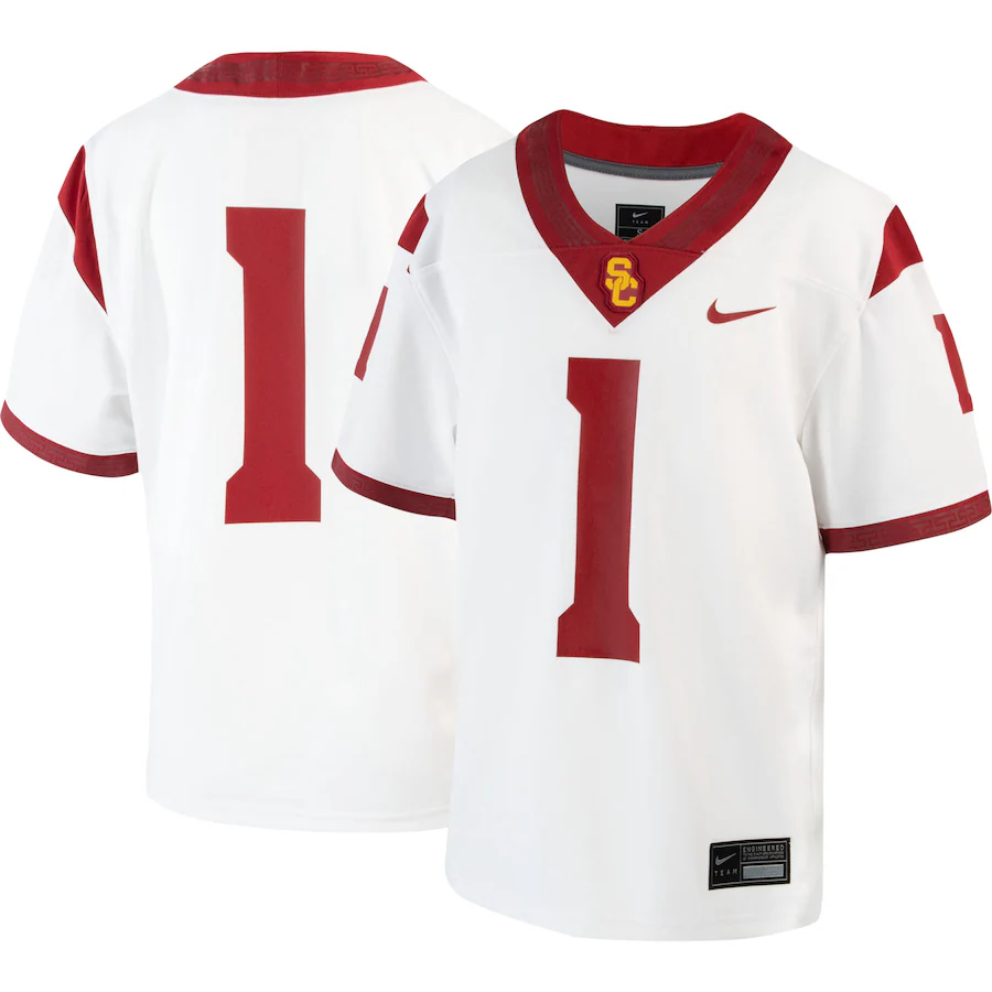 Youth Nike #1 White USC Trojans 1st Armored Division Old Ironsides Untouchable Football Jersey - Jersey