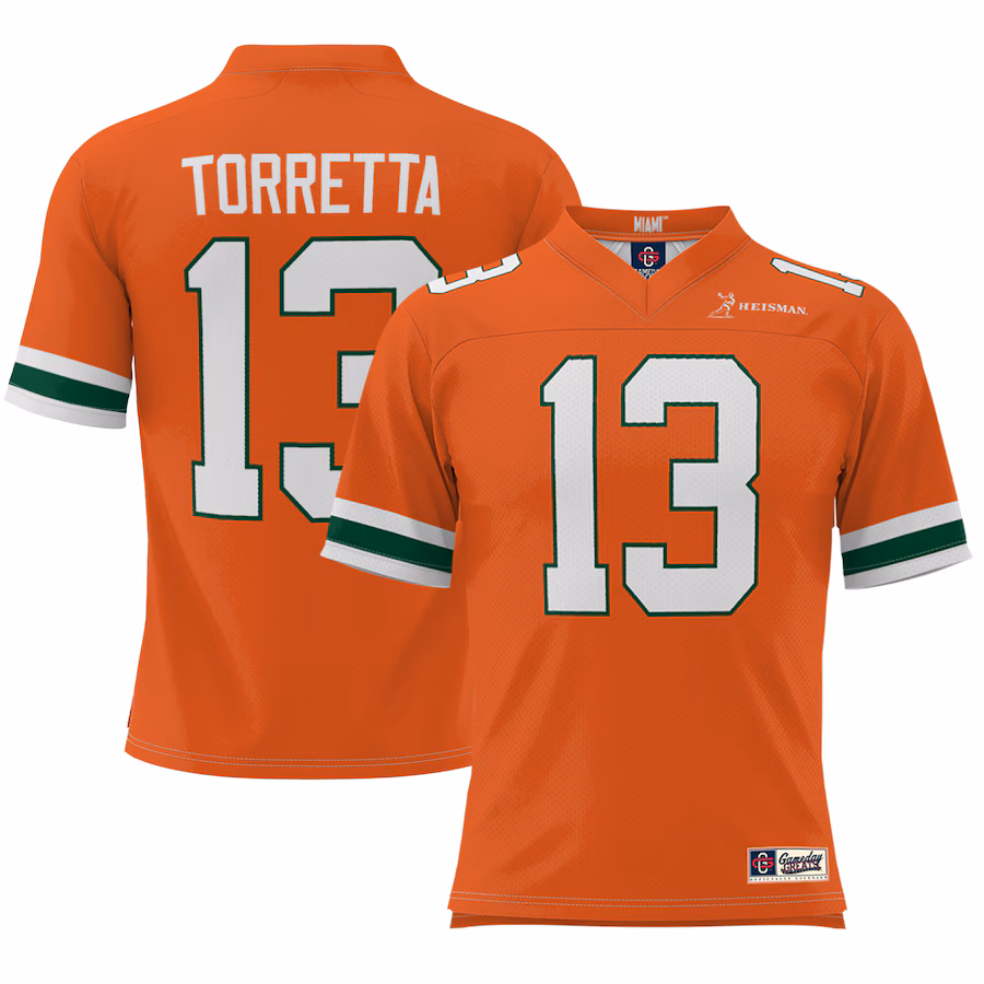 Youth Gino Torretta Orange Miami Hurricanes Heisman Football Jersey - Jersey
