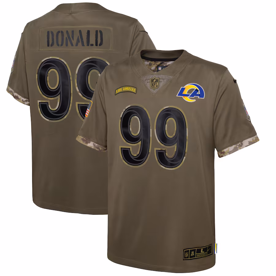 Youth Los Angeles Rams Aaron Donald Nike Olive 2022 Salute To Service Player Limited Jersey - Jersey