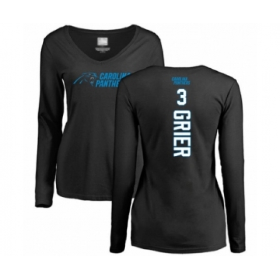 Football Women's Carolina Panthers #3 Will Grier Black Backer Slim Fit Long Sleeve T-Shirt - Jersey