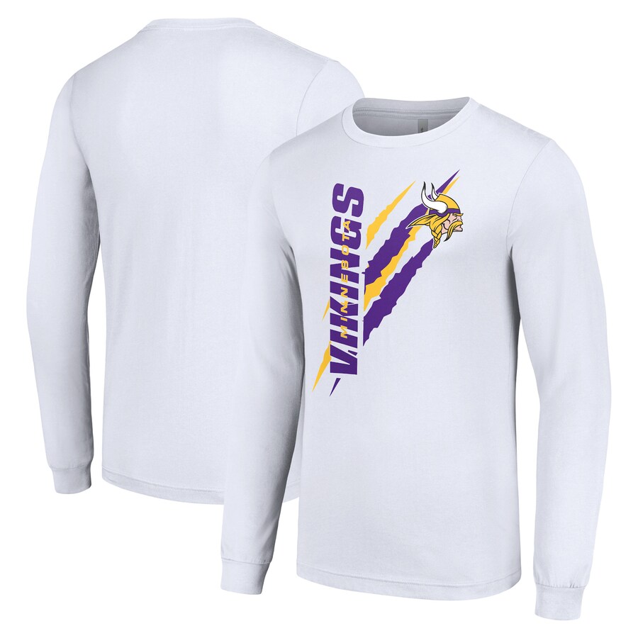 Men's Minnesota Vikings  Starter White Color Scratch Long Sleeve T-Shirt - Jersey
