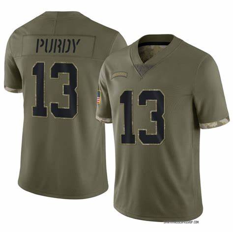 Men's San Francisco 49ers #13 Brock Purdy 2022 Olive Salute To Service Limited Stitched Jersey - Jersey