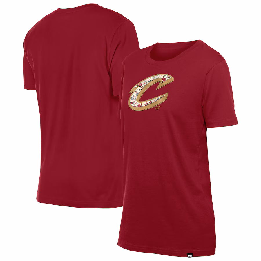 Women's Cleveland Cavaliers New Era Wine Glam Game Flower T-Shirt - Jersey