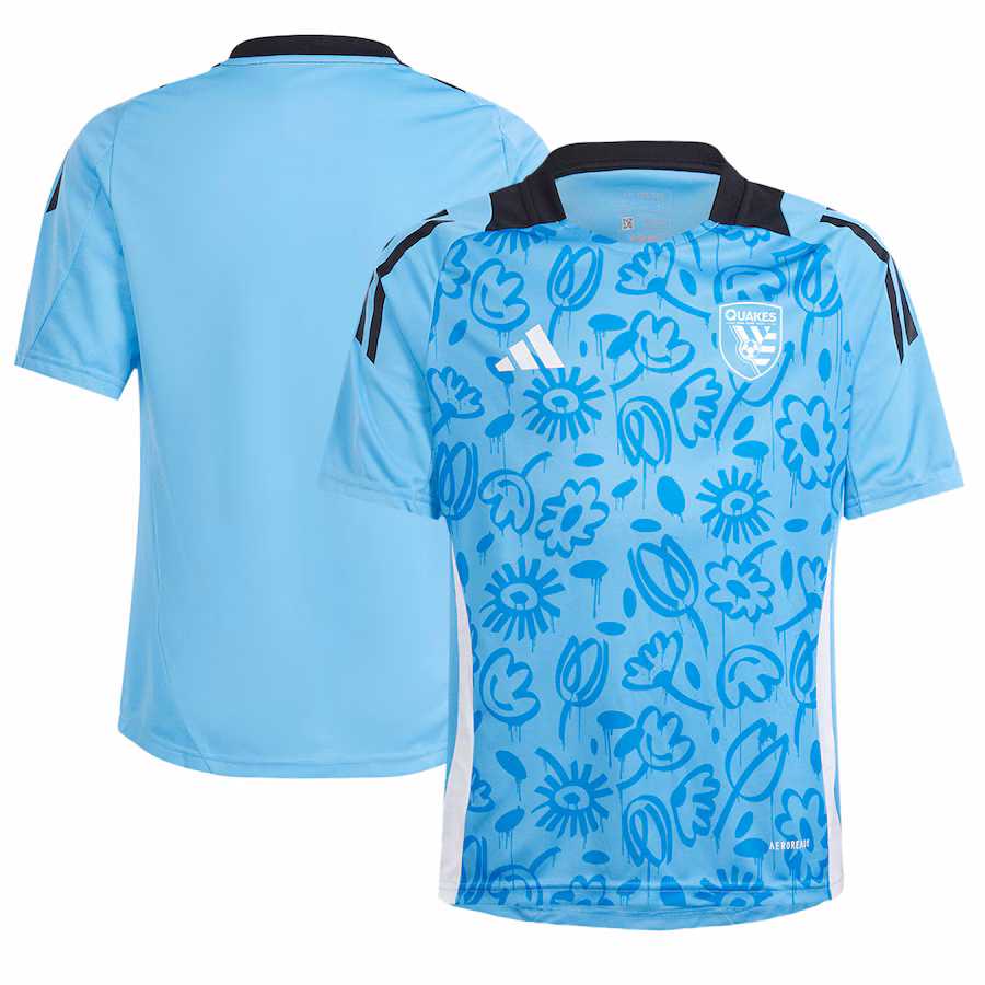 Youth San Jose Earthquakes adidas Blue 2024 One Planet Pre-Match Top - Jersey