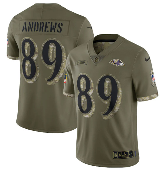 Men's Baltimore Ravens #89 Mark Andrews 2022 Olive Salute To Service Limited Stitched Jersey - Jersey