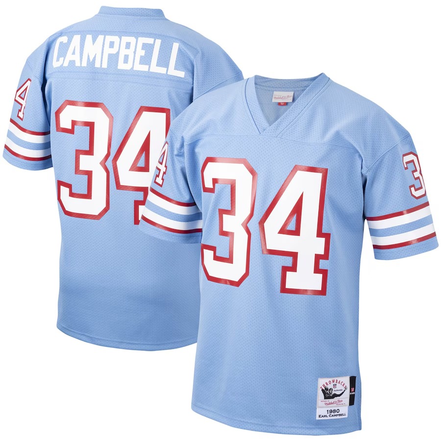Men's Houston Oilers 1980 Earl Campbell Mitchell & Ness Light Blue Authentic Throwback Retired Player Jersey - Jersey