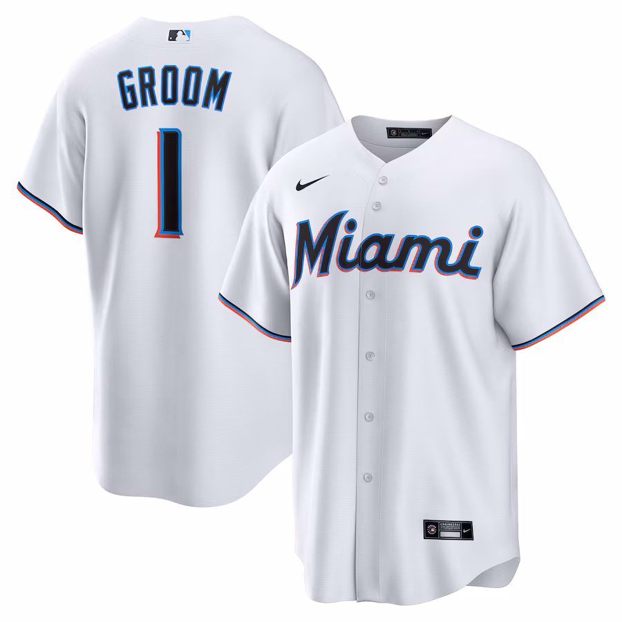 Men's Miami Marlins Nike White #1 Groom Home Replica Jersey - Jersey