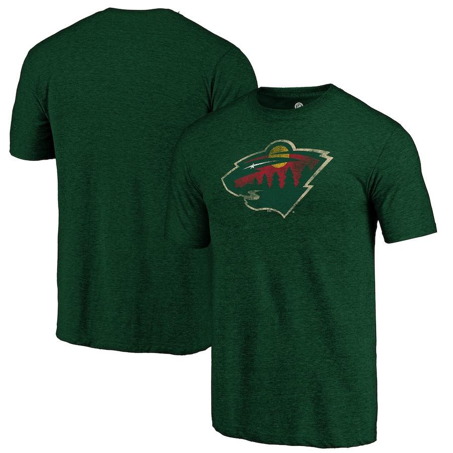 Men's Minnesota Wild Green Distressed Logo Tri-Blend T-Shirt - Jersey