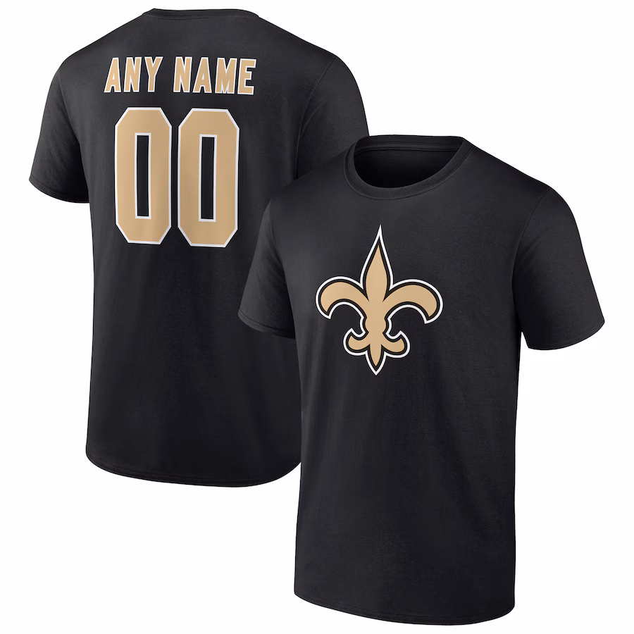 Men's New Orleans Saints Black Team Authentic Personalized Name & Number T-Shirt - Jersey