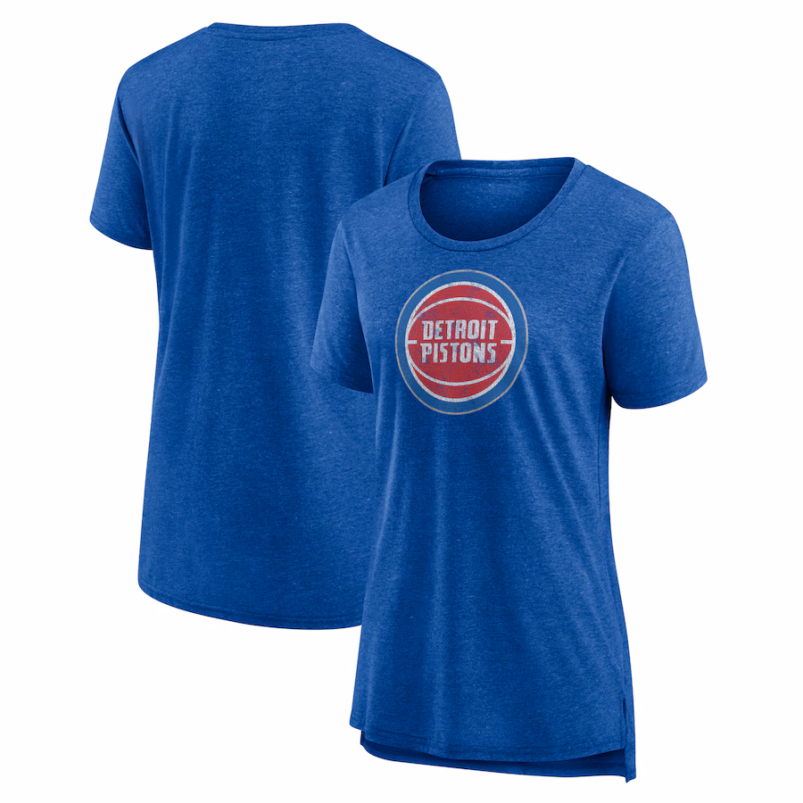 Women's Detroit Pistons Heather Blue Distressed Logo Tri-Blend T-Shirt - Jersey