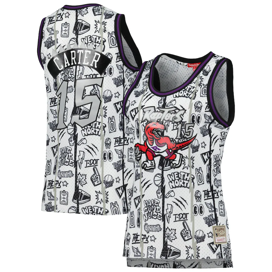 Women's Toronto Raptors Vince Carter Mitchell & Ness White 1998 Doodle Swingman Jersey - Jersey