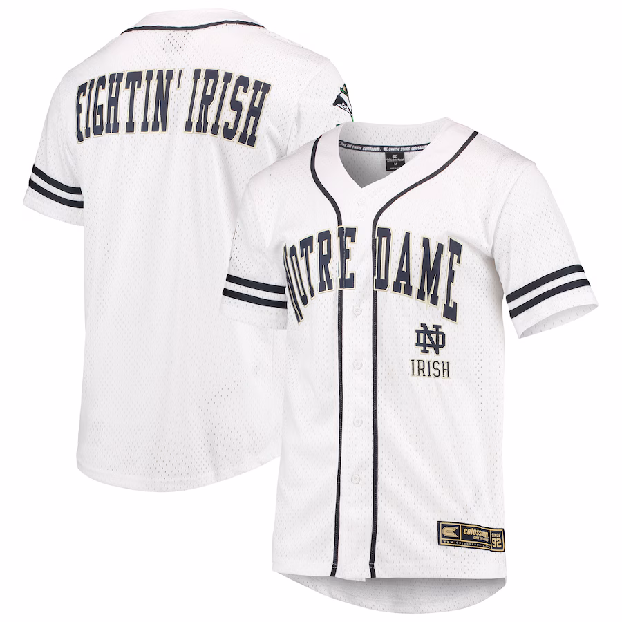 Notre Dame Fighting Irish Colosseum Free Spirited Mesh Button-Up Baseball Jersey - White - Jersey