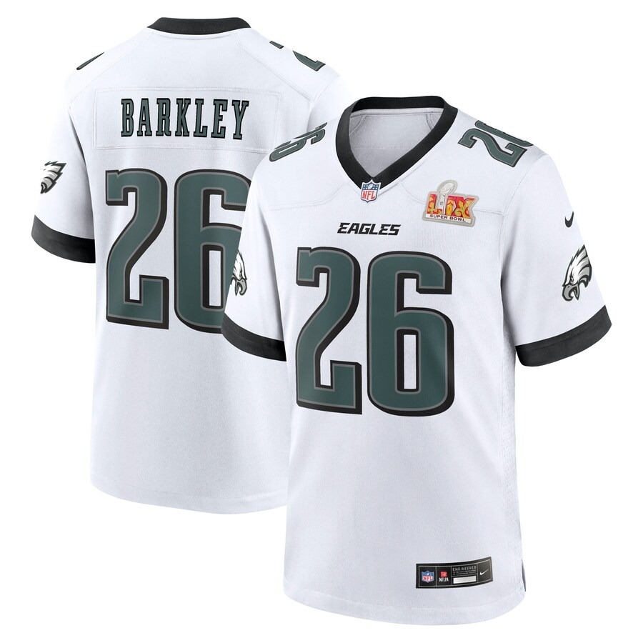 Men's Philadelphia Eagles Saquon Barkley Nike White Super Bowl LIX Game Player Jersey - Jersey