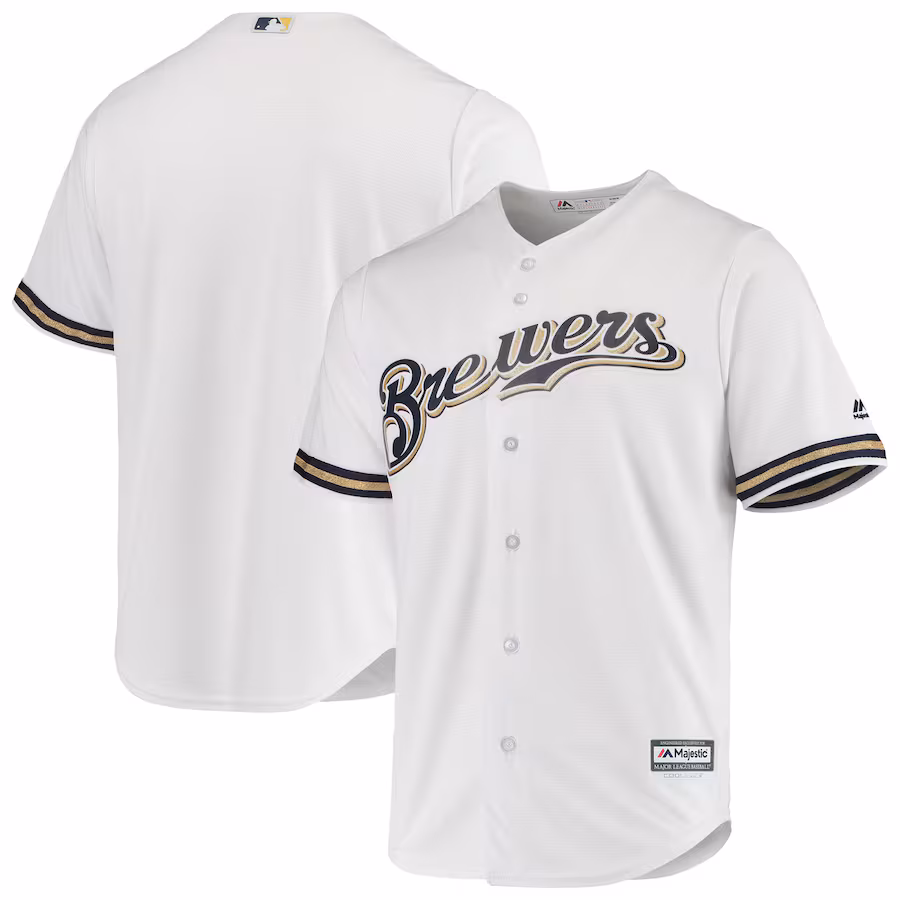 Men's Milwaukee Brewers Majestic White Home Official Cool Base Jersey - Jersey
