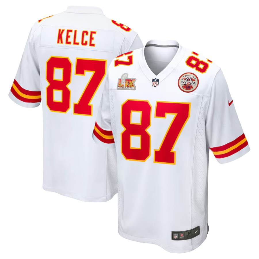 Men's Kansas City Chiefs Travis Kelce Nike White Super Bowl LIX Game Jersey - Jersey