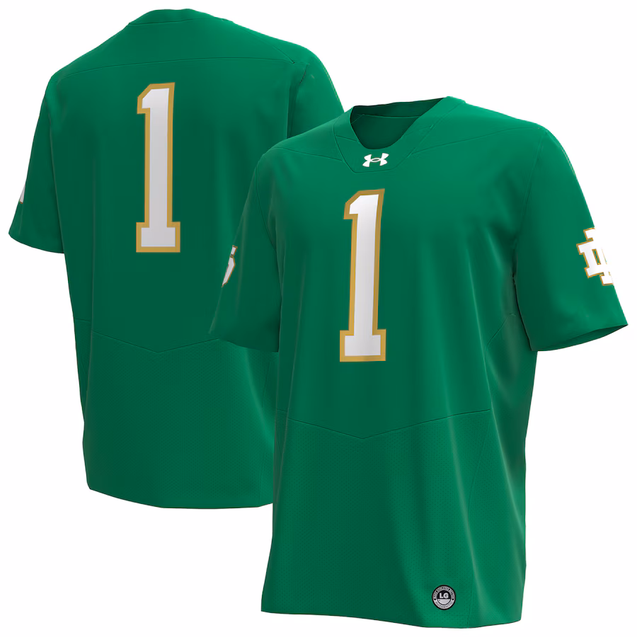 Men's Under Armour #1 Kelly Green Notre Dame Fighting Irish Replica Football Jersey - Jersey