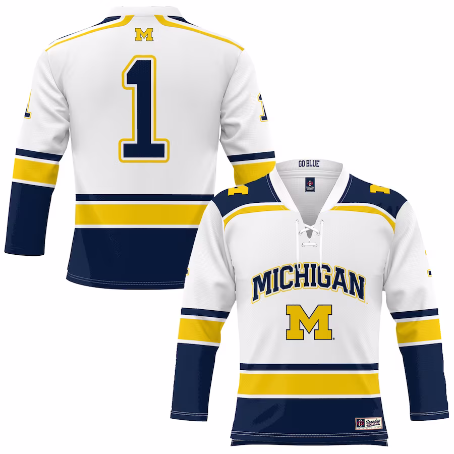 #1 Michigan Wolverines GameDay Greats Hockey Jersey - White - Jersey