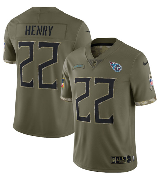 Men's Tennessee Titans #22 Derrick Henry 2022 Olive Salute To Service Limited Stitched Jersey - Jersey