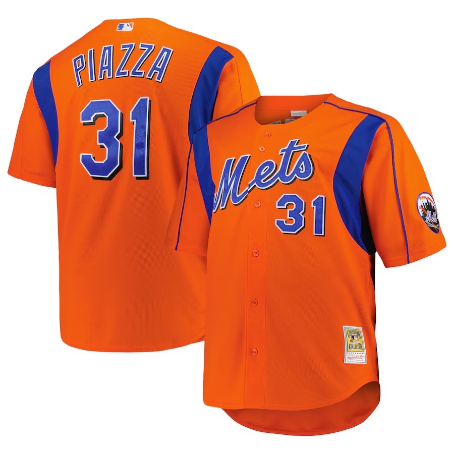 Men's New York Mets Mike Piazza Mitchell & Ness Orange Big & Tall Cooperstown Collection Mesh Batting Practice Jersey - Jersey