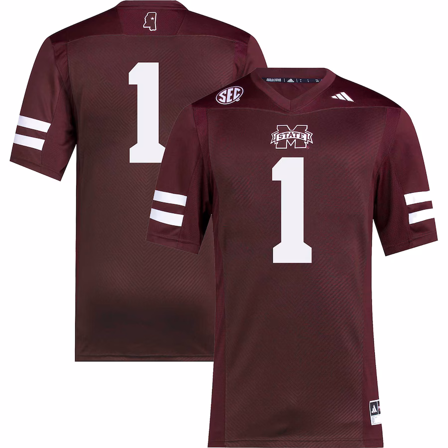 Men's adidas #1 Maroon Mississippi State Bulldogs Premier Football Jersey - Jersey