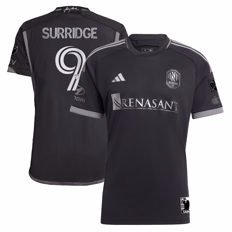 Men's Nashville SC Sam Surridge adidas Black 2023 Man In Black Kit Authentic Player Jersey - Jersey
