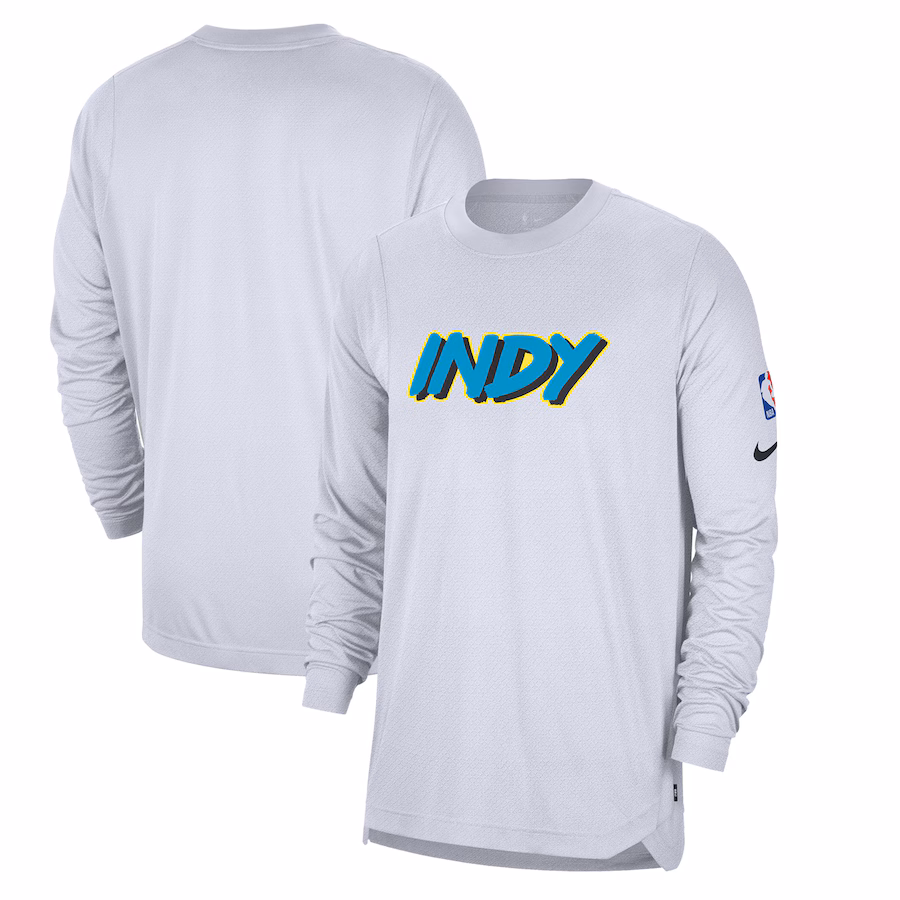 Men's Indiana Pacers Nike White 2024/25 City Edition Authentic Pregame Performance Long Sleeve Shooting T-Shirt - Jersey