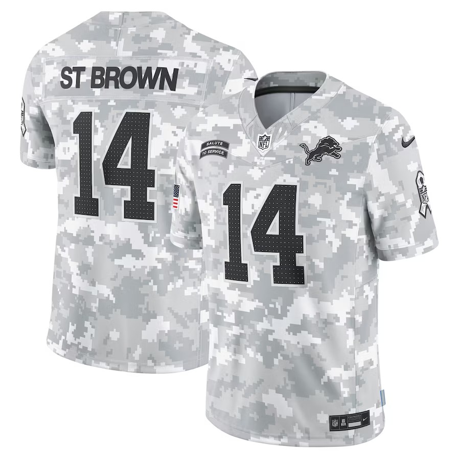 Men's Detroit Lions Amon-Ra St. Brown Nike Arctic Camo 2024 Salute to Service Limited Jersey - Jersey