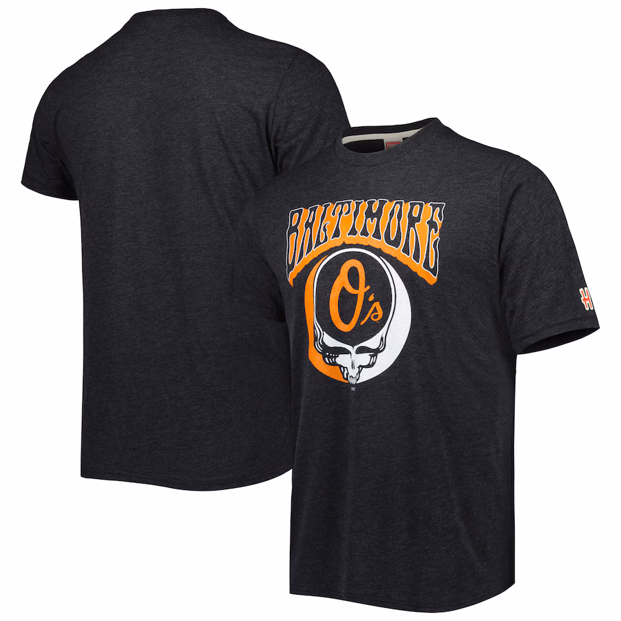 Men's Baltimore Orioles Homage Charcoal Grateful Dead Tri-Blend T-Shirt - Jersey