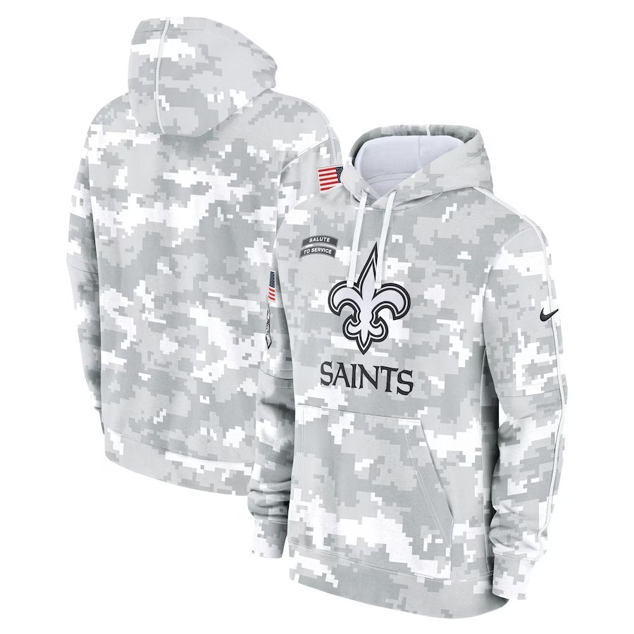 Men's New Orleans Saints Nike Arctic Camo 2024 Salute to Service Club Fleece Pullover Hoodie - Jersey