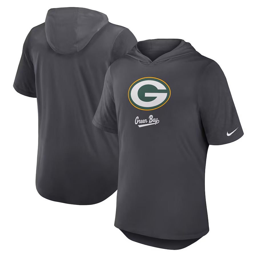 Men's Green Bay Packers Nike Anthracite Tri-Blend Performance Hoodie T-Shirt - Jersey