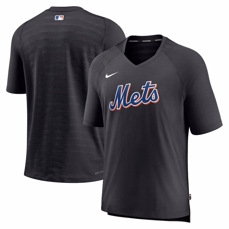 Men's New York Mets Nike Black Authentic Collection Pregame Raglan Performance V-Neck T-Shirt - Jersey