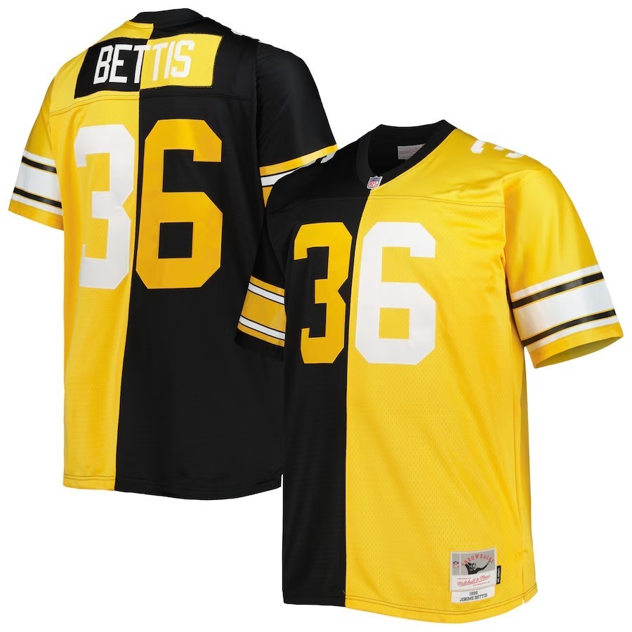 Men's Pittsburgh Steelers Jerome Bettis Mitchell & Ness Black/Gold Big & Tall Split Legacy Retired Player Replica Jersey - Jersey