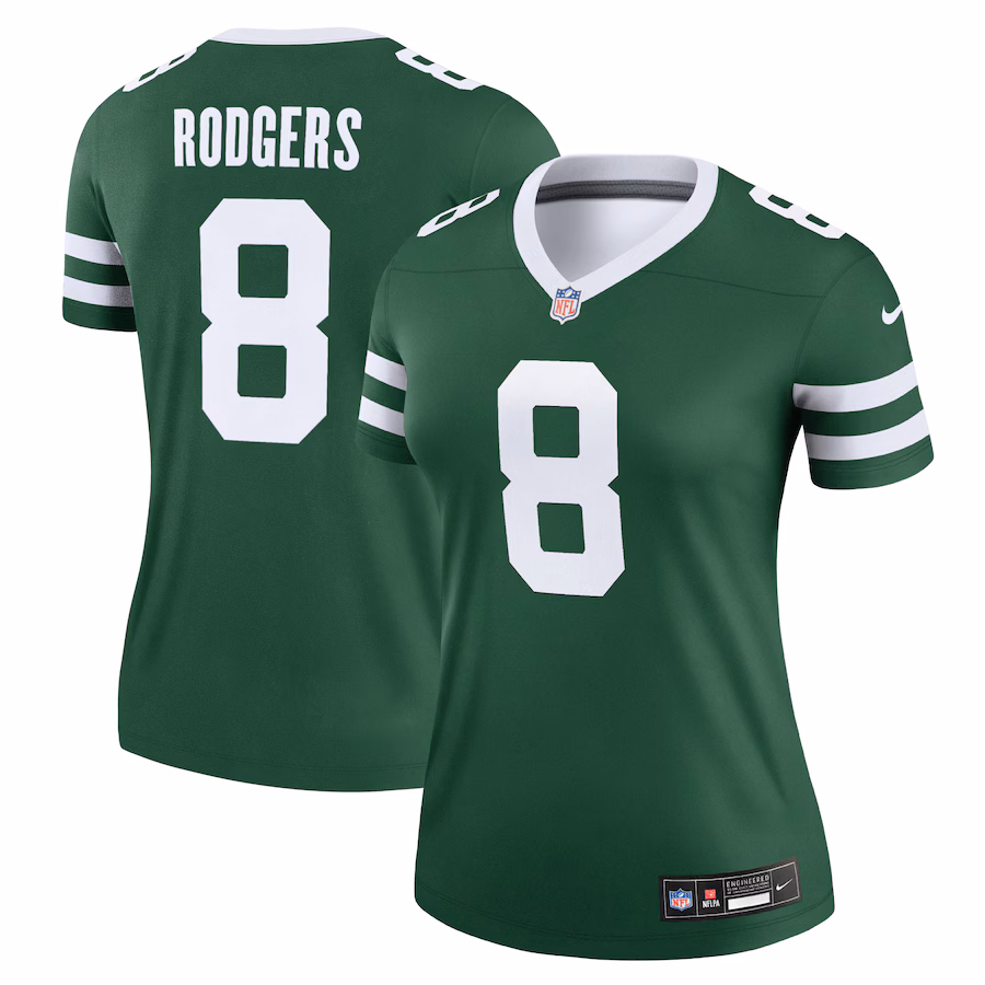 Women's New York Jets Aaron Rodgers Nike Legacy Green Legend Player Performance Top - Jersey