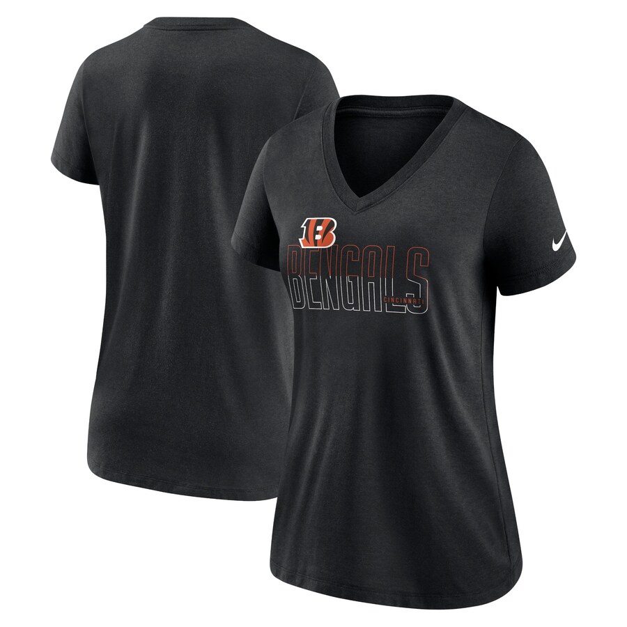 Women's Cincinnati Bengals Nike Heathered Black Lock Up Tri-Blend V-Neck T-Shirt - Jersey