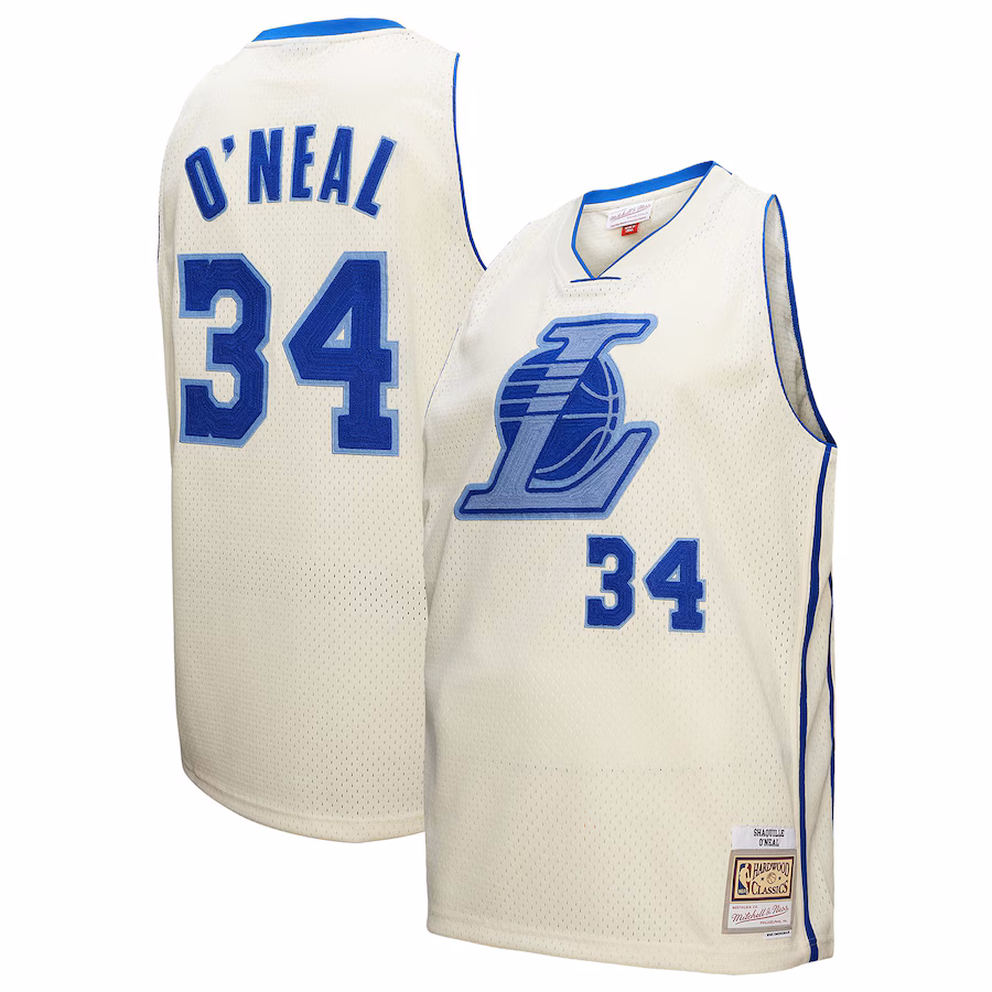 Men's Los Angeles Lakers Shaquille O'Neal Mitchell & Ness Cream Chainstitch Swingman Jersey - Jersey