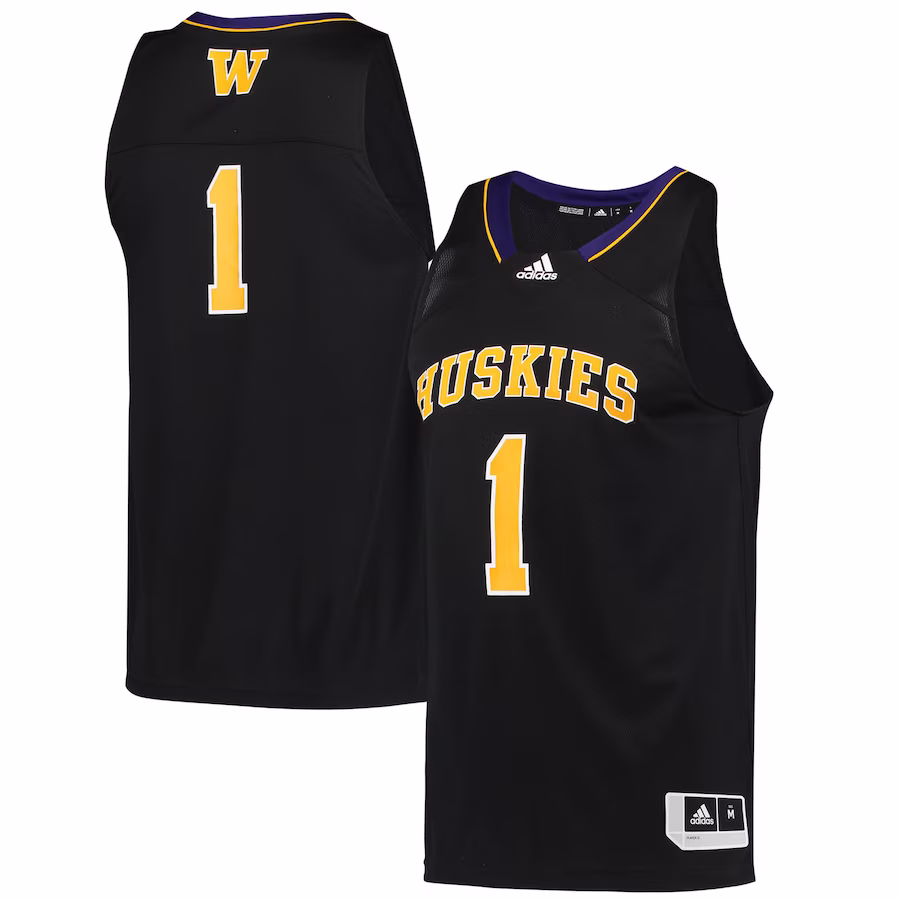#1 Washington Huskies adidas Reverse Retro Jersey - Black - Jersey