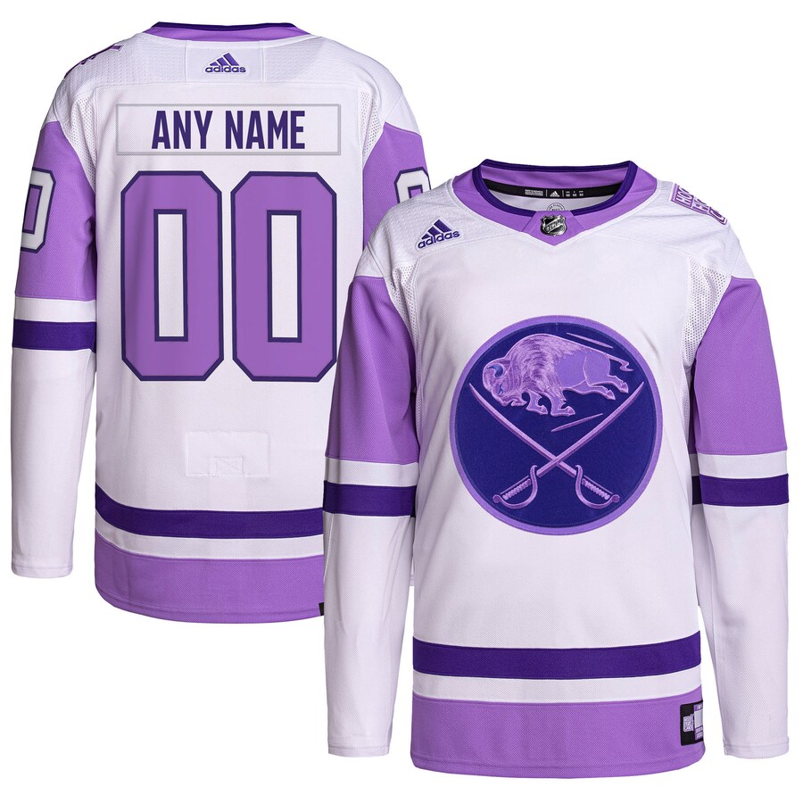 Men's Buffalo Sabres adidas White/Purple Hockey Fights Cancer Primegreen Authentic Custom Jersey - Jersey
