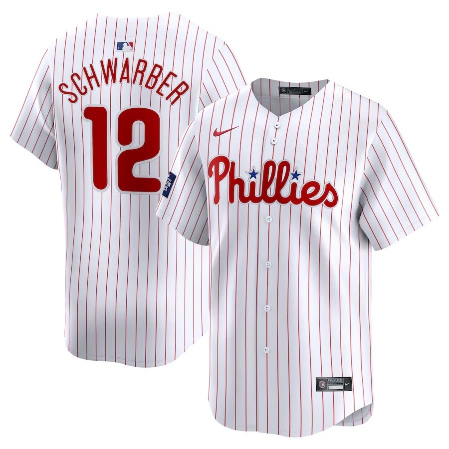 Men's Philadelphia Phillies Kyle Schwarber Nike White 2024 MLB World Tour London Series Home Limited Player Jersey - Jersey