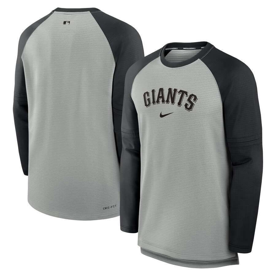 Men's San Francisco Giants Nike Heather Gray/Black Authentic Collection Game Time Raglan Performance Long Sleeve T-Shirt - Jersey