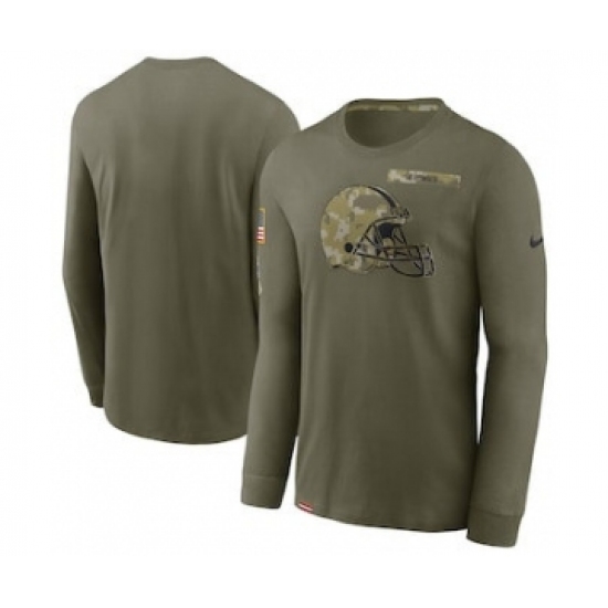 Men's Cleveland Browns Football Olive 2021 Salute To Service Performance Long Sleeve T-Shirt - Jersey